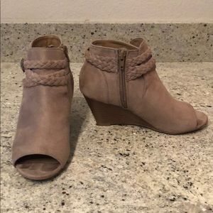 Blush Suede Peep Toe Booties
